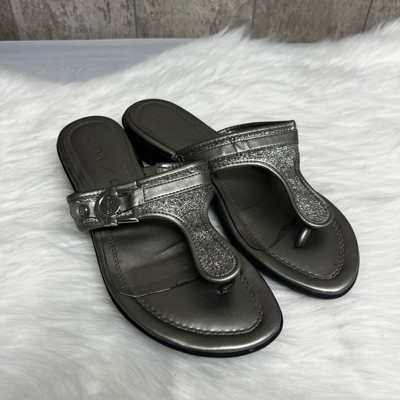 Unisa Silver Glitter Slip-On Wedge Sandals - Picture 1 of 5
